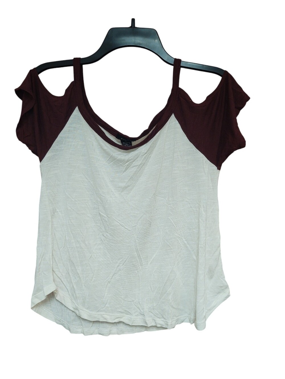 Rue21 Cream & Maroon Cold-Shoulder Top Size XS
